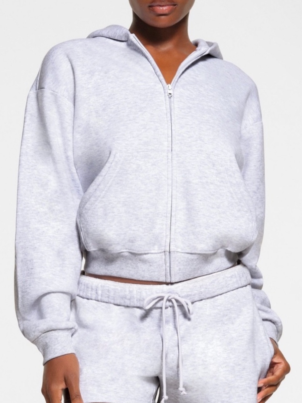 SKIMS cropped heather grey zip hoodie